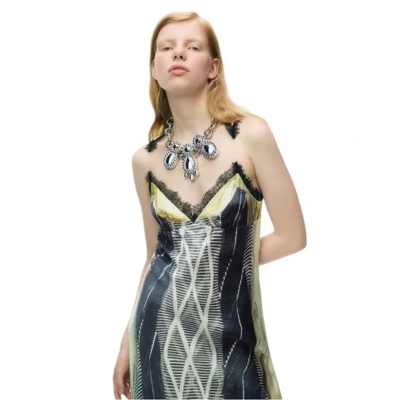 💥SOLD💥NWT Glenn Martens x H&M Satin Trompe L'oeil Print Invisible Strap Dress - Picture 6 of 8